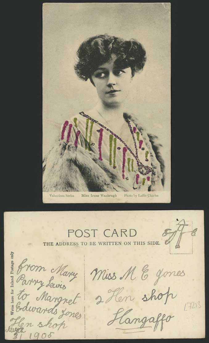 Actress MISS IRENE VANBRUGH Novelty Glitters by Lallie Charles 1905 Old Postcard