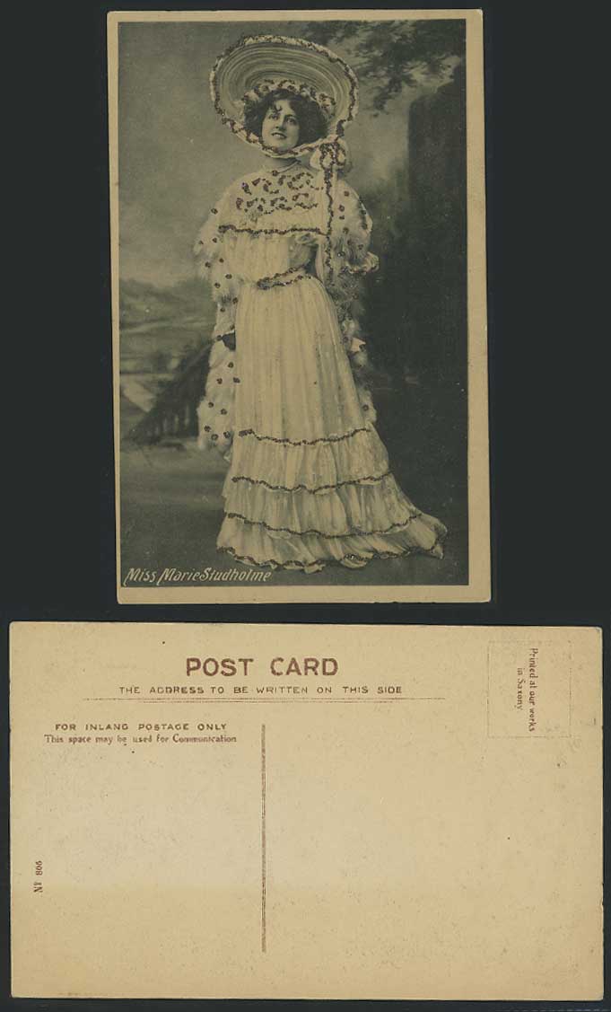 Actress Miss MARIE STUDHOLME Novelty with Glitters Fashion Hat Lady Old Postcard