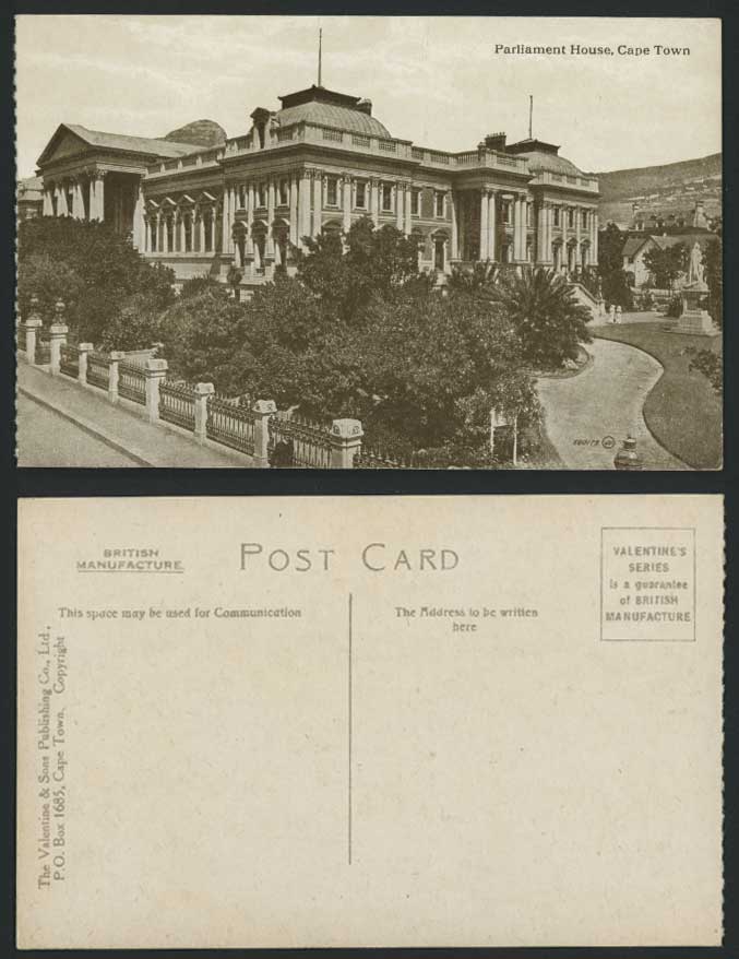 South Africa Old Postcard Parliament House, Cape Town, Statue Monument Memorial