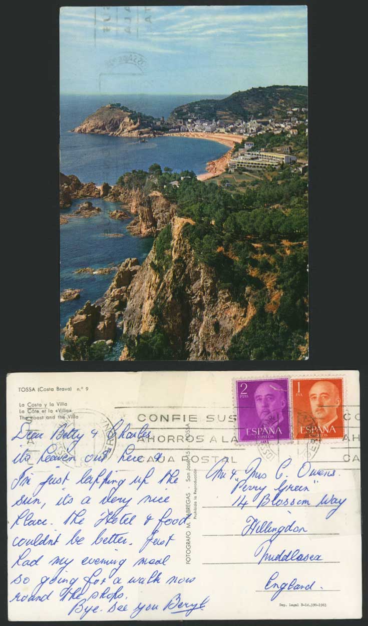 Spain Tossa de Mar, Costa Brava Old Postcard Coast and Villa La Costa y La Villa