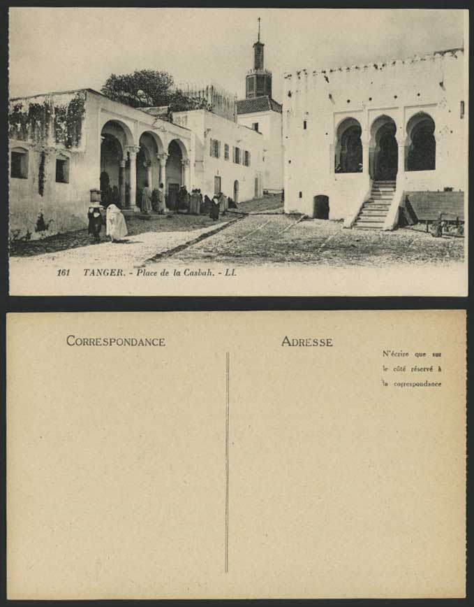 Morocco L.L.161 Old Postcard TANGER Place de la CASBAH Street Scene Mosque Tower