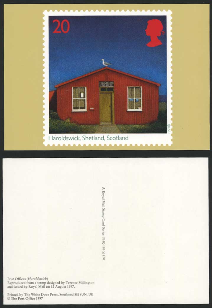 Haroldswick Post Office Shetland Scotland Seagull Bird, Colour PHQ Card Postcard