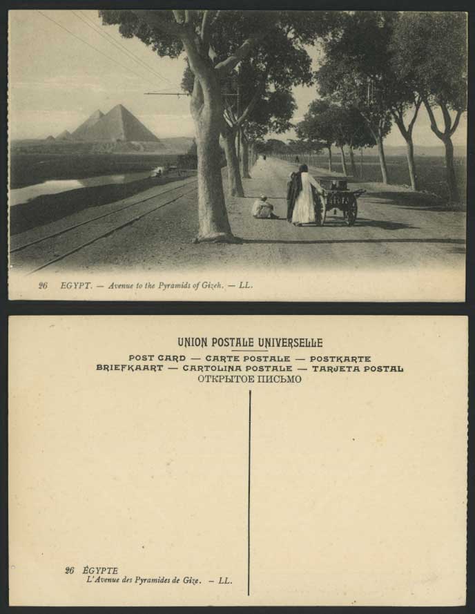 Egypt Old Postcard KARNAK Avenue to Pyramids of Gizeh Giza Cart Railroad L.L. 26