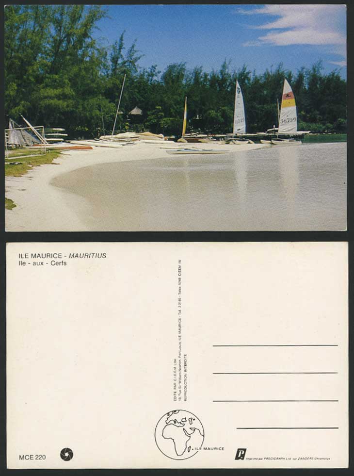Mauritius Ile Aux Cerfs Beach Sailing Surfboards Boat Yacht Postcard Ile Maurice