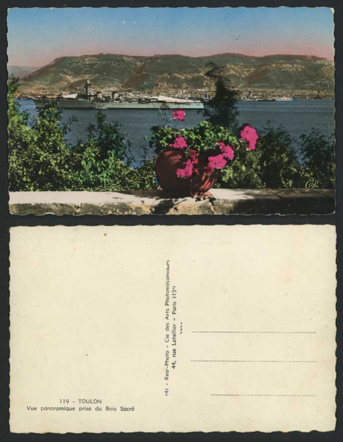 Toulon Military Vessel Warship Battleship Ship, Panorama Bois Sacre Old Postcard
