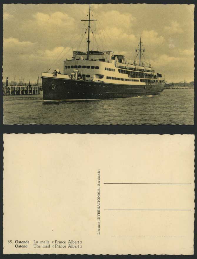 The Mail Boat Ship, Prince Albert, Ostende Ostend, Shipping Harbour Old Postcard