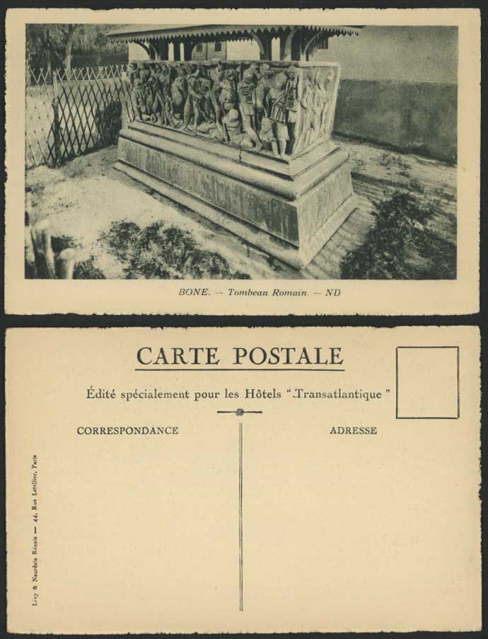 Algeria Old Postcard BONE, Roman Tomb Interior, Tombeau Romain, Carvings, Africa
