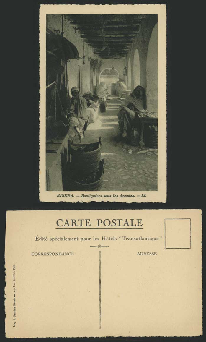 Algeria Old Postcard BISKRA Shopkeepers, Boutiquiers sous les Arcades, Boutiques