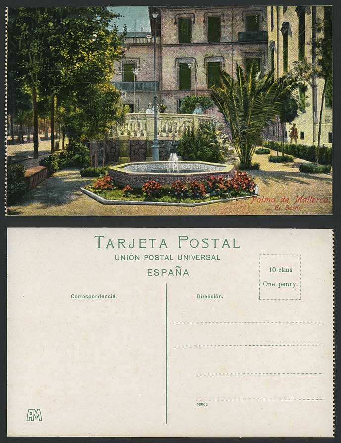 Spain Old Colour Postcard Palma de Mallorca El Borne Fountain Garden Park Street