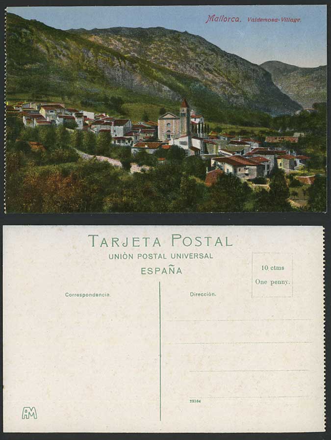 Spain Old Colour Postcard Palma de Mallorca Valdemosa Village Mountains & Church