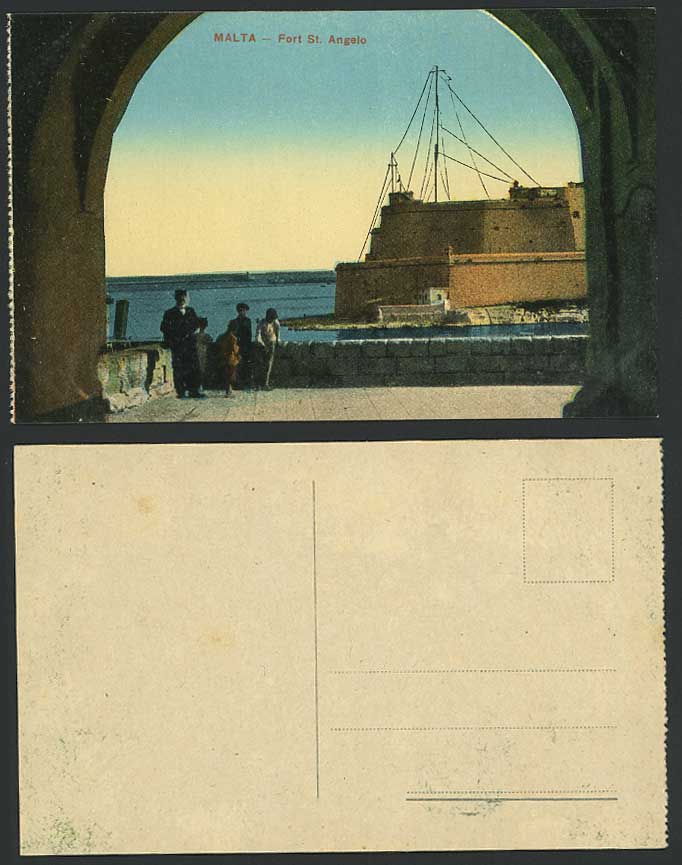 Malta Old Maltese Colour Postcard Fort St. Angelo Fortress, Arched Gate Children