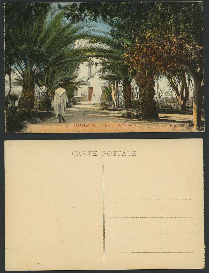 Morocco Old Color Postcard Casablanca Jardin de la Subdivision Garden Palm Trees
