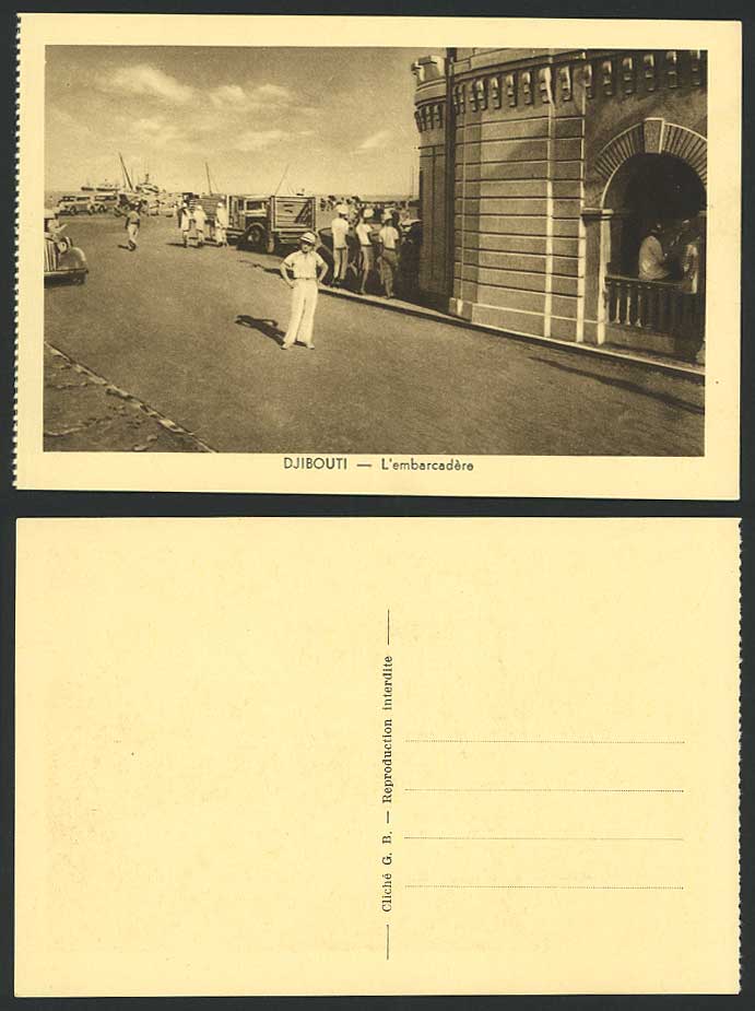 Djibouti French Somalis Old Postcard The Pier L'embarcadere, Street Scene & Cars