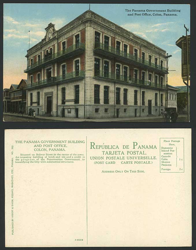 Panama Colon Government Building, Post Office Agencia Postal Old Colour Postcard
