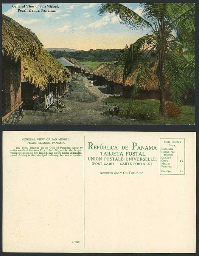 Panama Old Postcard San Miguel Pearl Islands Native Village Street Scene, Houses