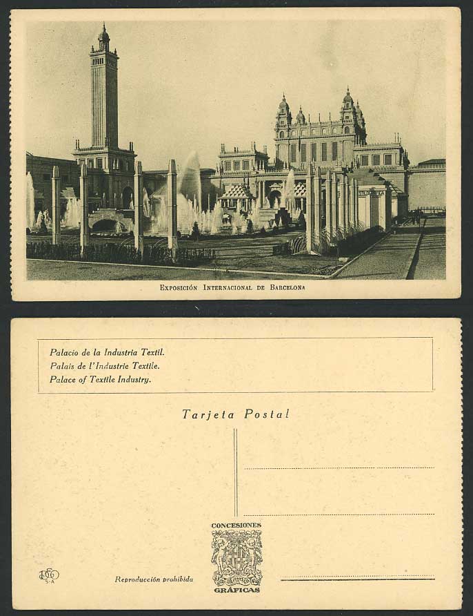 Spain Old Postcard Palace of Textile Industry Barcelona International Exhibition