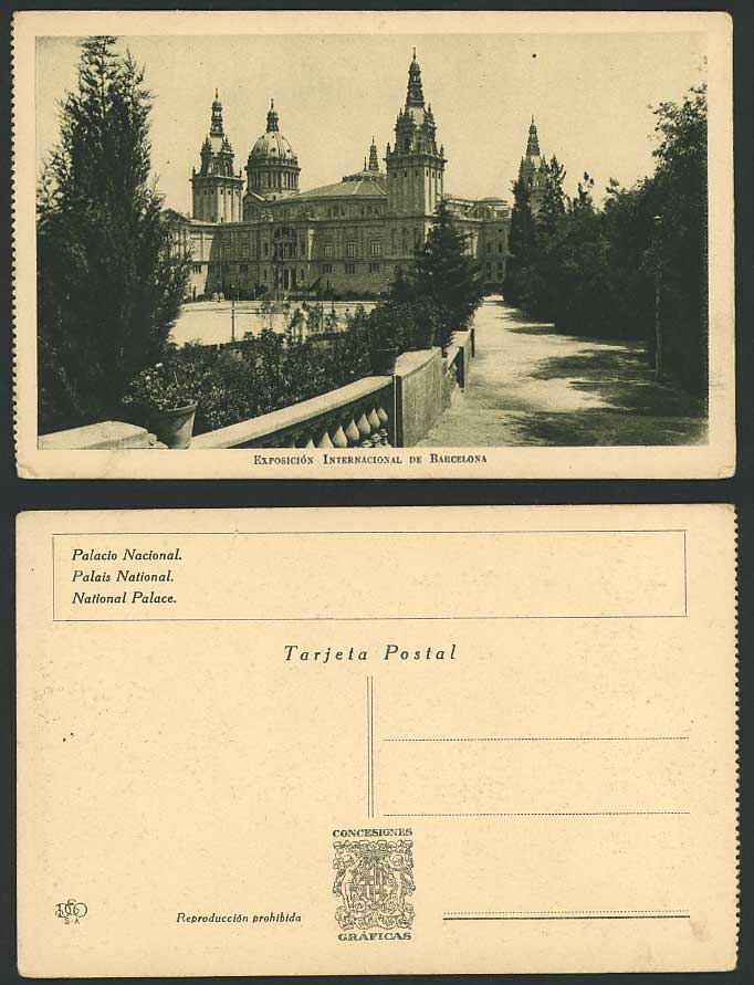 Spain Old Postcard National Palace Barcelona International Exhibition Exposicion