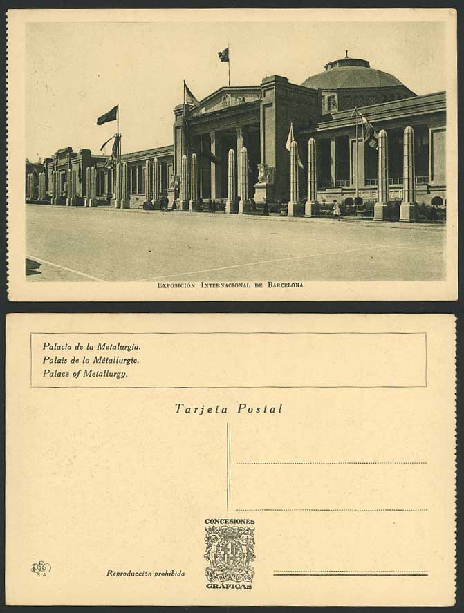 Spain Old Postcard Palace of Metallurgy Barcelona International Exhibition Expo.