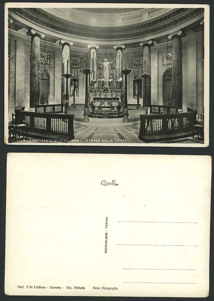 Italy Old Postcard Genova Camposanto di Staglieno Interno Chiesa Cemetery Church