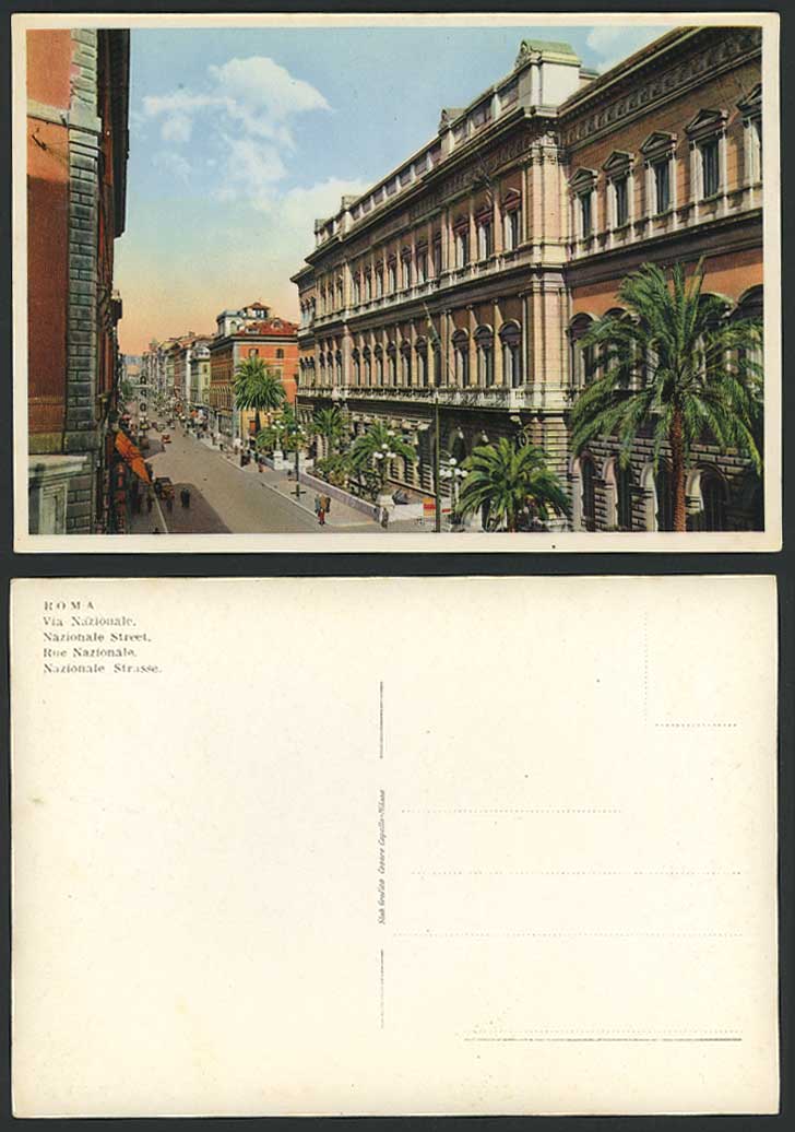 Italy Old Larger Postcard Rom Roma Rome - Rue Via Nazionale Street Scene Strasse
