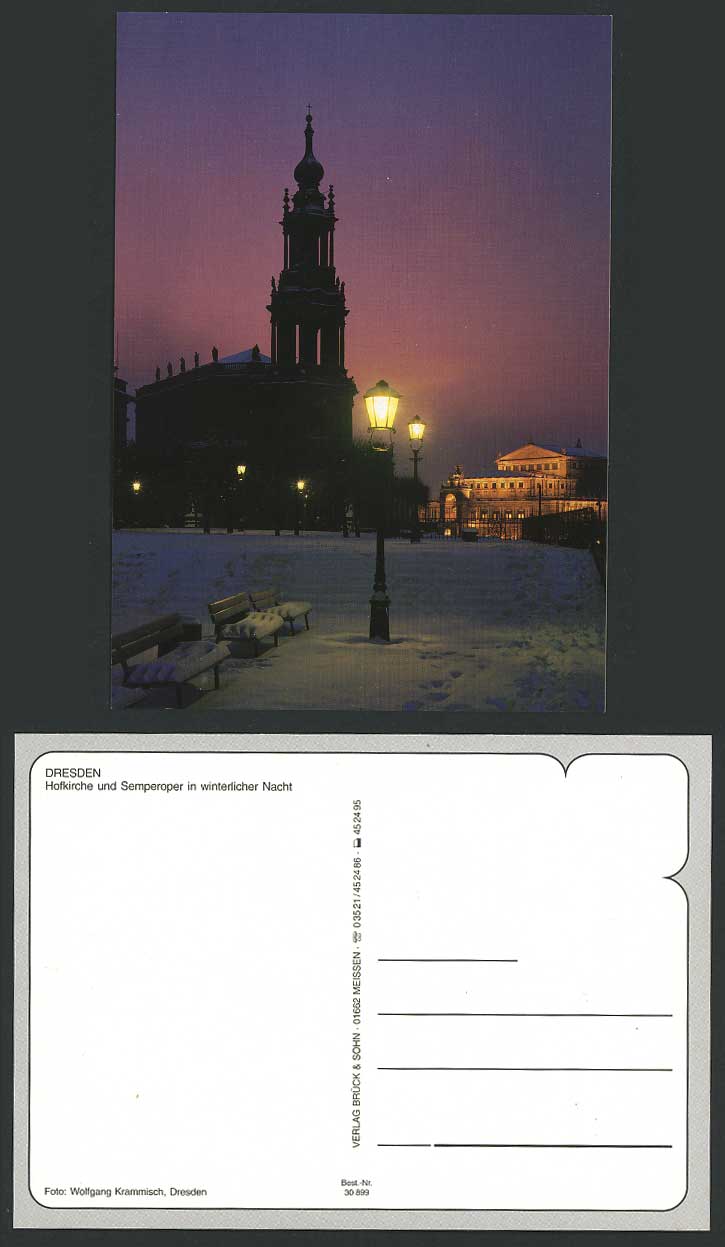 Dresden Postcard Hofkirche Semperoper in Winterlicher Nacht Church Snow by Night