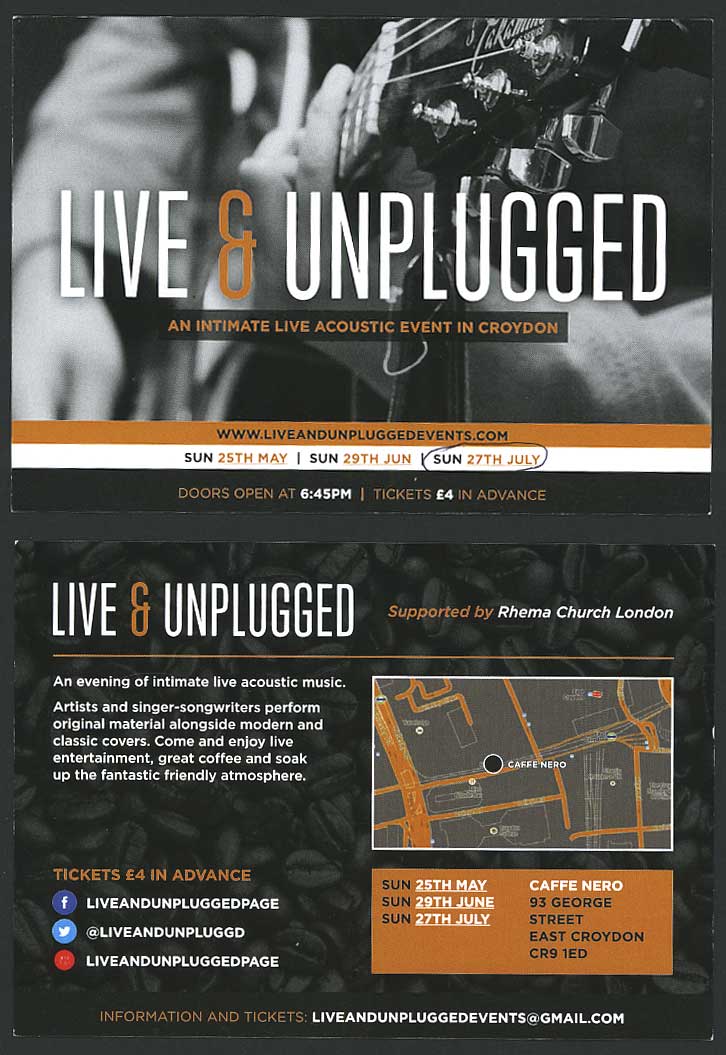 Advertising Card Guitar Live & Unplugged Intimate Live Acoustic Event in Croydon