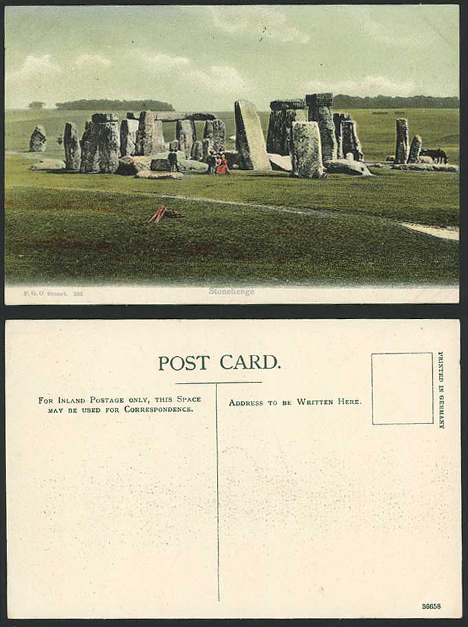 STONEHENGE Wiltshire Rocks Stones Men Women Old Colour Postcard F.G.O Stuart 285