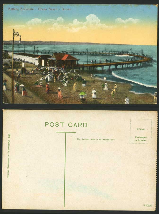 South Africa Old Colour Postcard Bathing Enclosure OCEAN BEACH Durban, Promenade