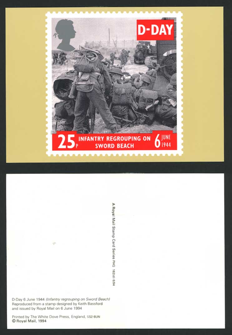 PHQ Card D-Day 25P Infantry Regrouping on Sword Beach 6 June 1944, Tank Postcard