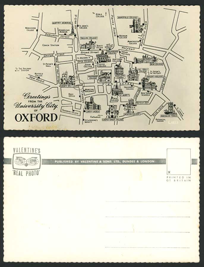 Oxford MAP Greeting from University City Parks Road High Street etc Old Postcard