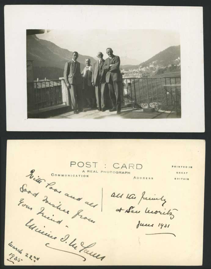 Switzerland All The Family at St. Moritz June 1931, 1935 Old Real Photo Postcard
