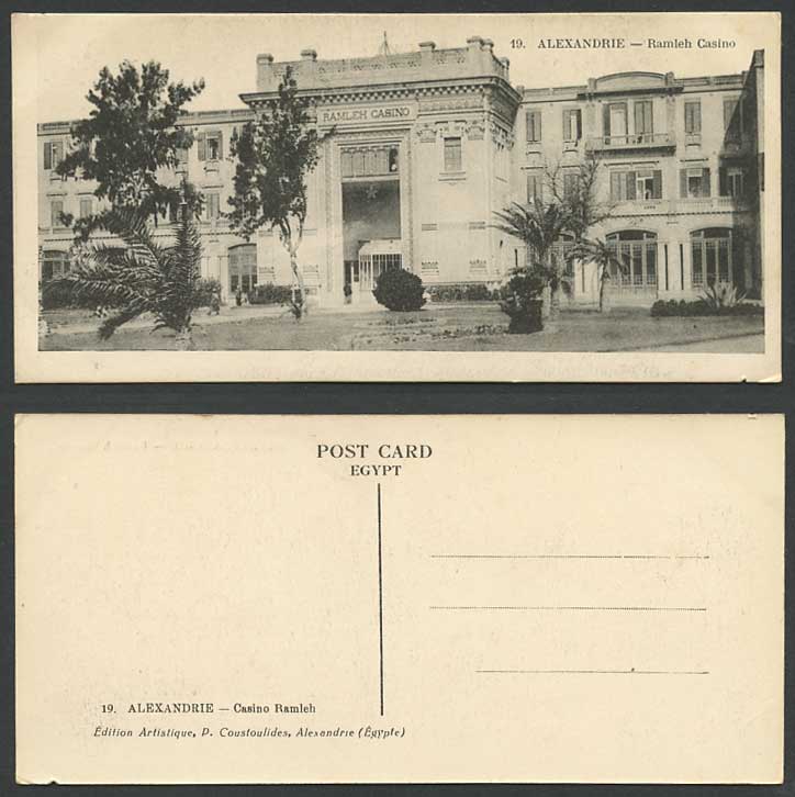 Egypt Old Postcard Alexandria Alexandrie Ramleh Casino Bookmark, P. Coustoulides