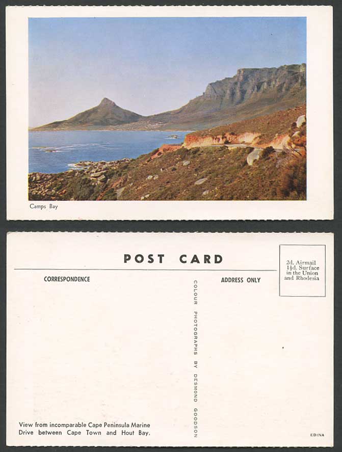 South Africa Old Postcard Camp's Camps Bay, Drive between Cape Town and Hout Bay