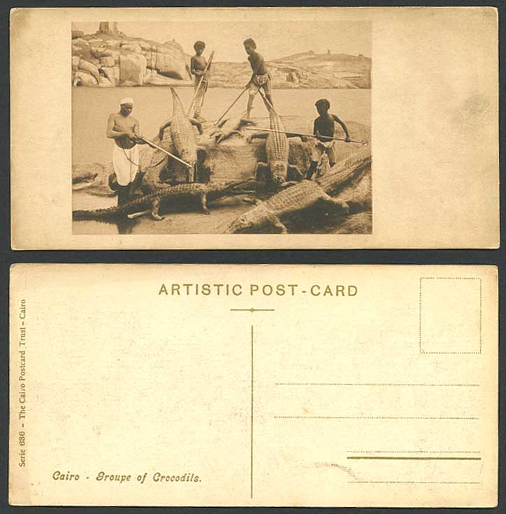 Egypt Old Postcard Cairo Group of Crocodile Crocodiles Hunters Man Boys Bookmark