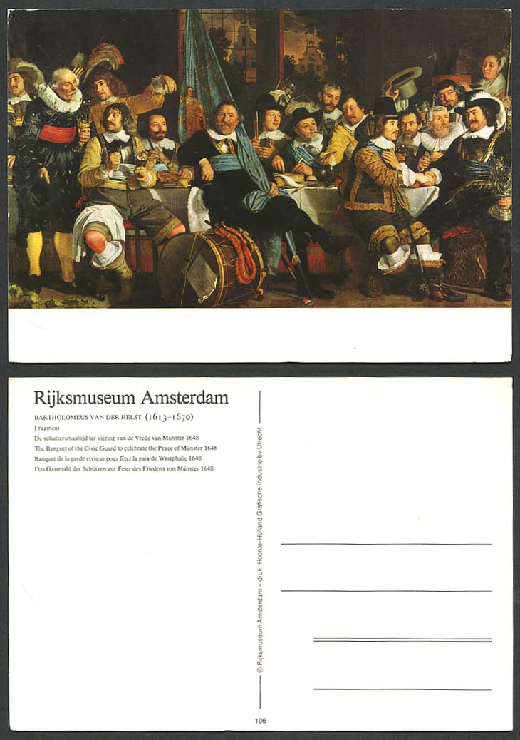 Bartholomeus Van Der Helst, Banquet Civic Guard Celebrate Peace Munster Postcard