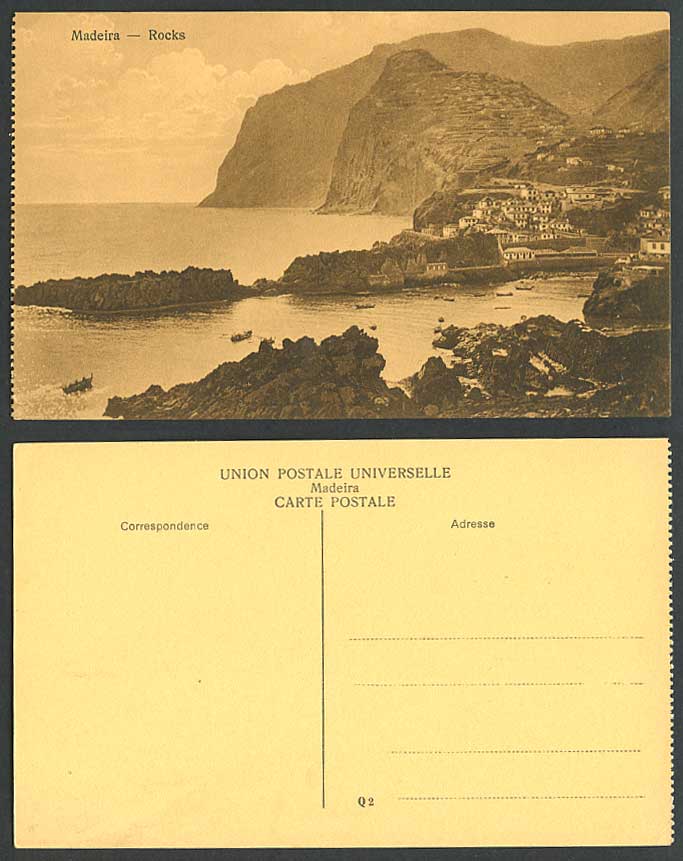 Portugal Old Postcard MADEIRA Rocks Harbour Boats Mountains Coastal Panorama Sea