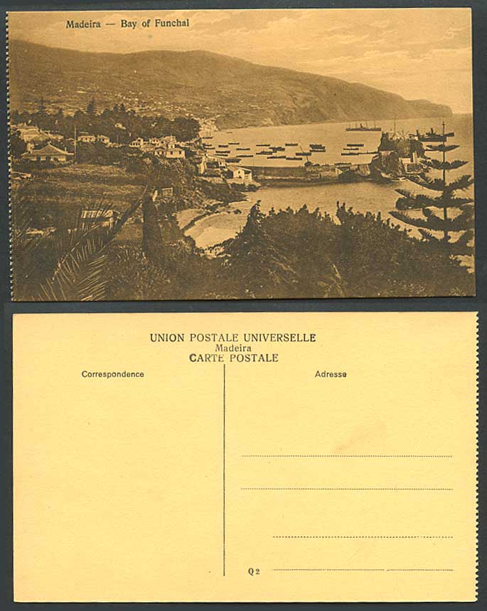 Portugal Old Postcard Madeira Bay of Funchal, Pier Jetty Harbour Boats, Panorama
