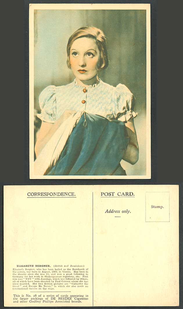 Austrian Actress Ms Elisabeth Bergner Sewing Stitching Old Postcard DE RESZKE 28
