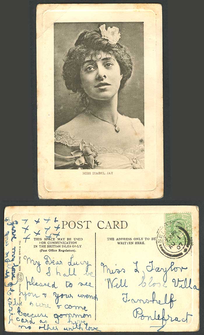 English Opera Singer & Actress MISS ISABEL JAY Necklace Flower 1907 Old Postcard