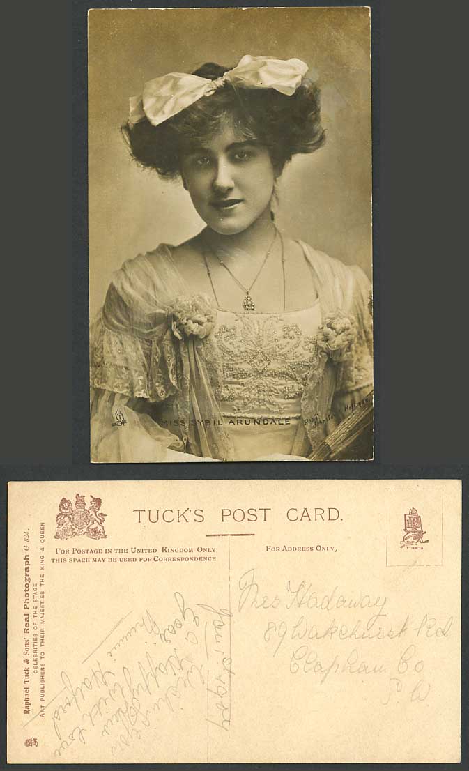 Edwardian Actress Miss SYBIL ARUNDALE Old Postcard Tuck's Real Photograph G 824.