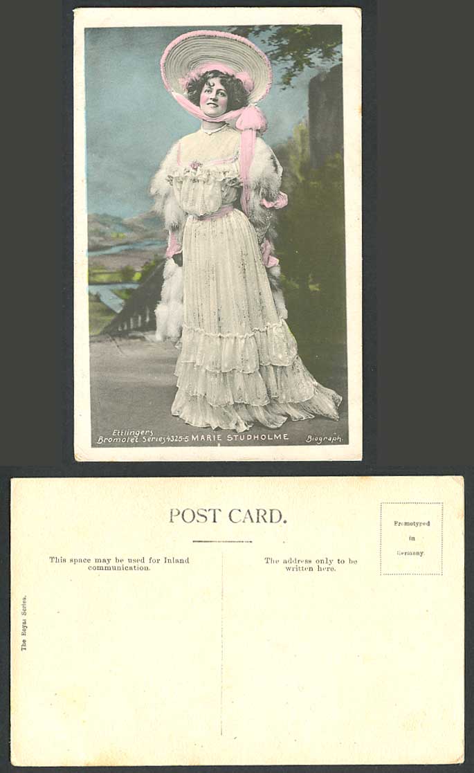 Actress Miss MARIE STUDHOLME wearing Fur Hat Costumes Dress Old Colour Postcard