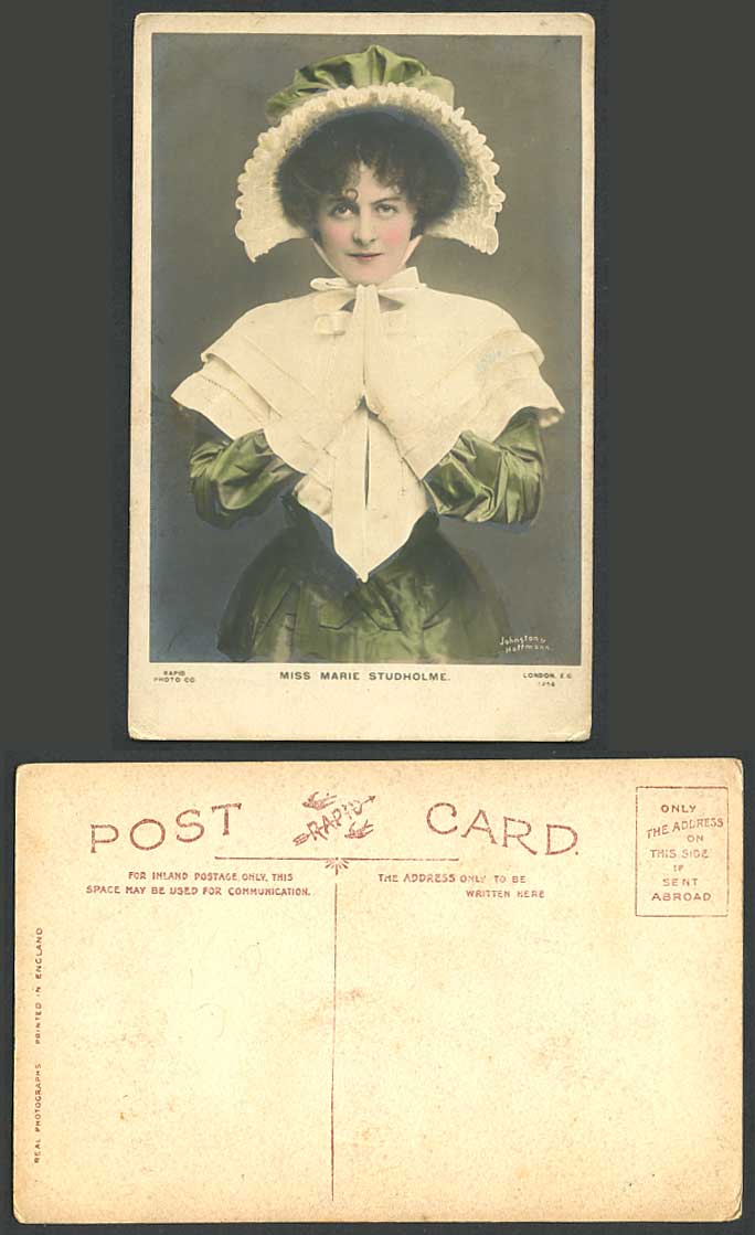 Actress Miss MARIE STUDHOLME Prayer Praying Old Handcoloured Real Photo Postcard