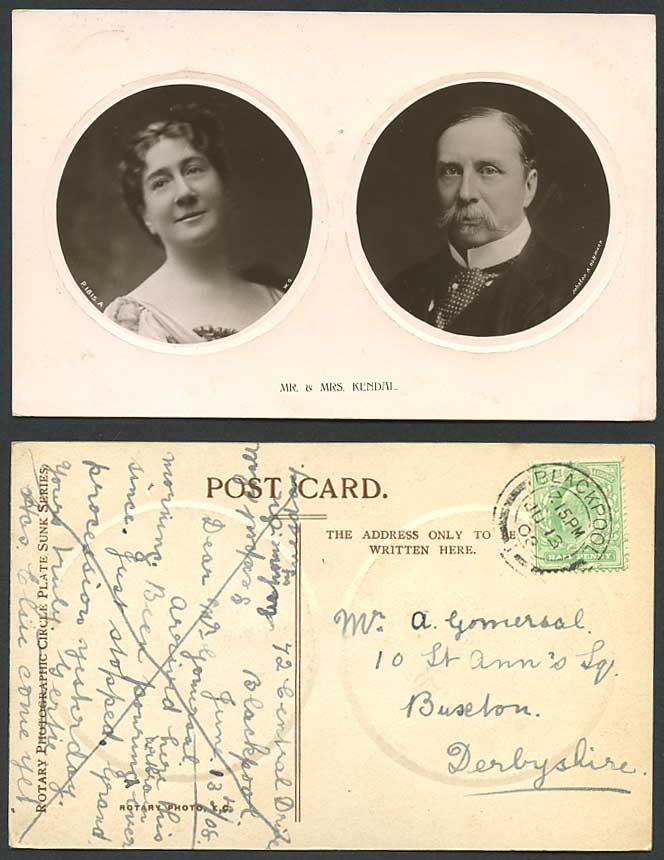 English Actor William Hunter Kendal, Wife Actress Madge Kendal 1908 Old Postcard