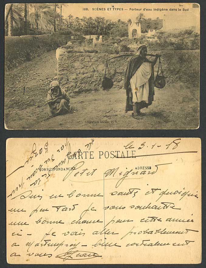 Africa 1918 Old Postcard Native Water Carrier Porteur d'eau indigene dans le Sud