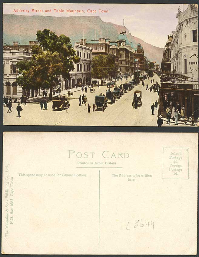 South Africa Cape Town Old Postcard Adderley Street & Table Mountain, Tram Hotel