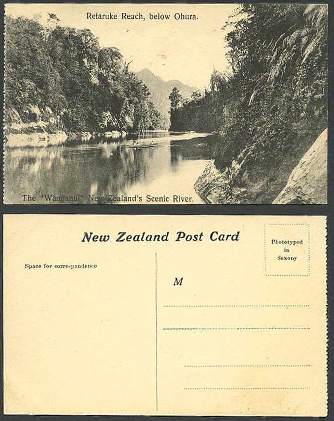 New Zealand Old Postcard Retaruke Reach below Ohura, Wanganui Scenic River Scene