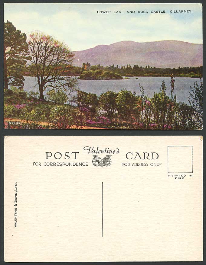 Ireland Co. Kerry Old Postcard Lower Lake and Ross Castle Killarney Small Island