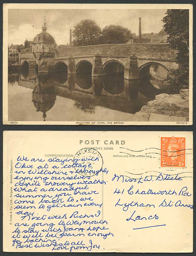 Bradford-on-Avon The Bridge River Scene Arches Wiltshire 1950 Old Postcard Frith