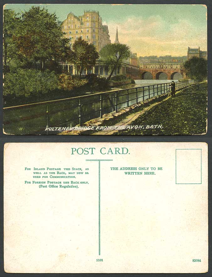 Somerset Old Colour Postcard Pulteney Bridge from the Avon River Scene Bath 1101