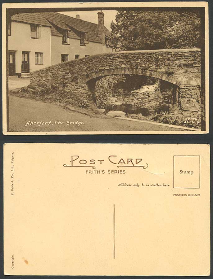 Somerset Old Postcard Allerford Village, The Bridge, River Scene, Frith's Series